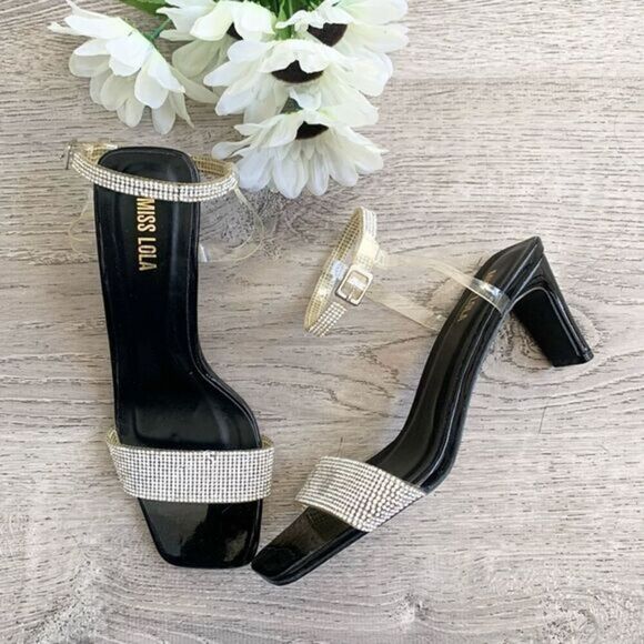 MISS LOLA BLACK HEELS - Picture 1 of 11